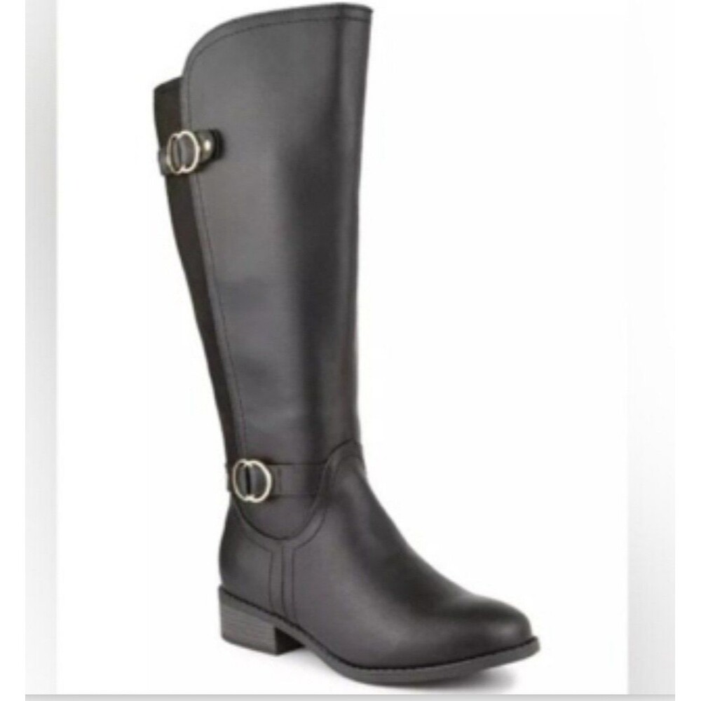New Karen Scott Womens Leandra Black Buckled Knee-High Riding Boots Size 8.5